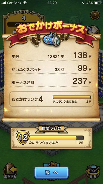 ドラクエウォークダイエット実践4日目のかいふくスポットをふれた数