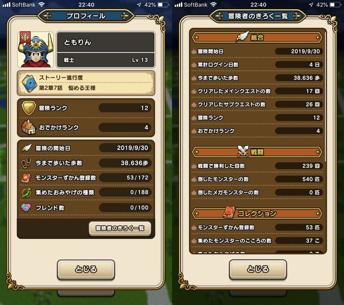 ドラゴンクエストウォーキングダイエット実践4日目のプロフィール