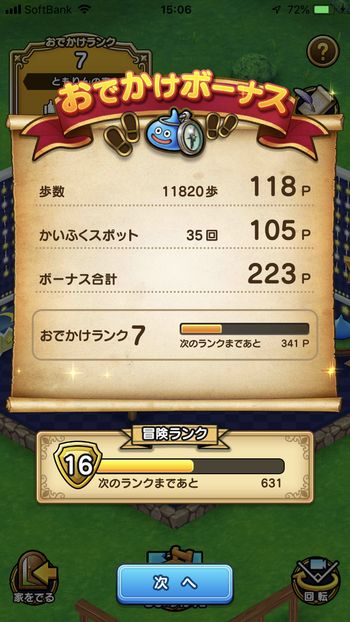 ドラクエウォークダイエット実践7日目のかいふくスポットに触れた回数