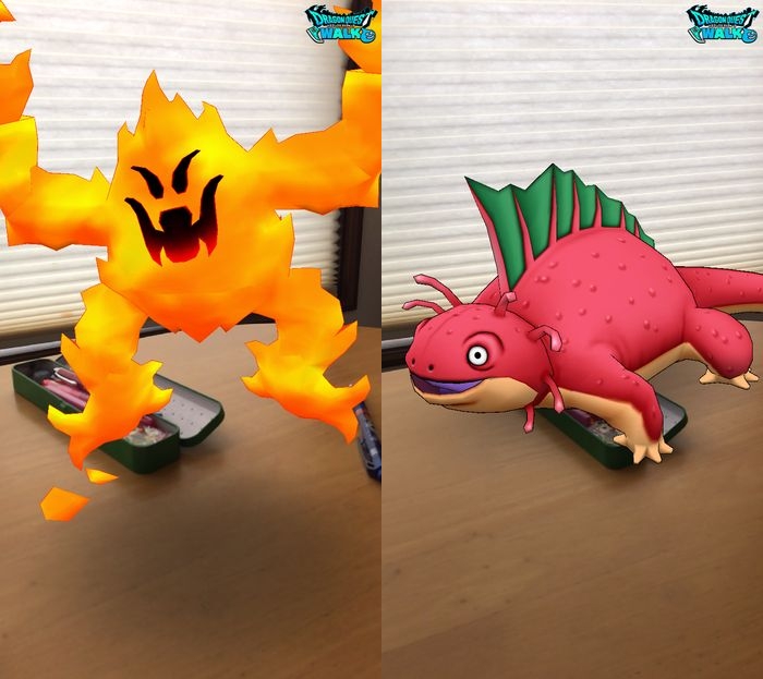 ドラクエウォークダイエット実践59日目のフレイムとベビーサラマンダーのモンスターAR