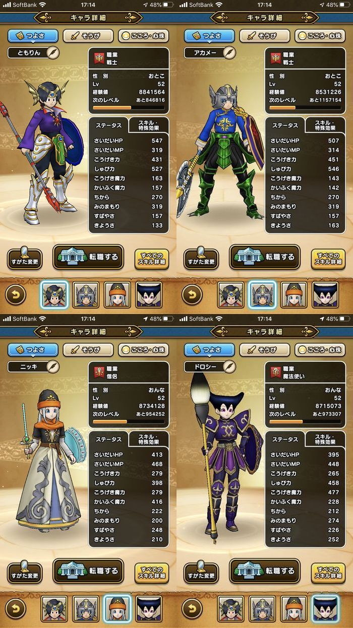 ドラクエウォークダイエット実践71日目のスタート時のパーティーのつよさ