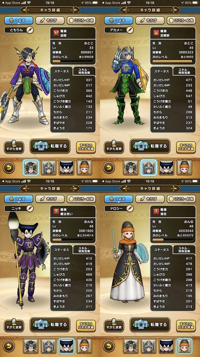 ドラクエウォークダイエット実践79日目のスタート時のパーティーのつよさ