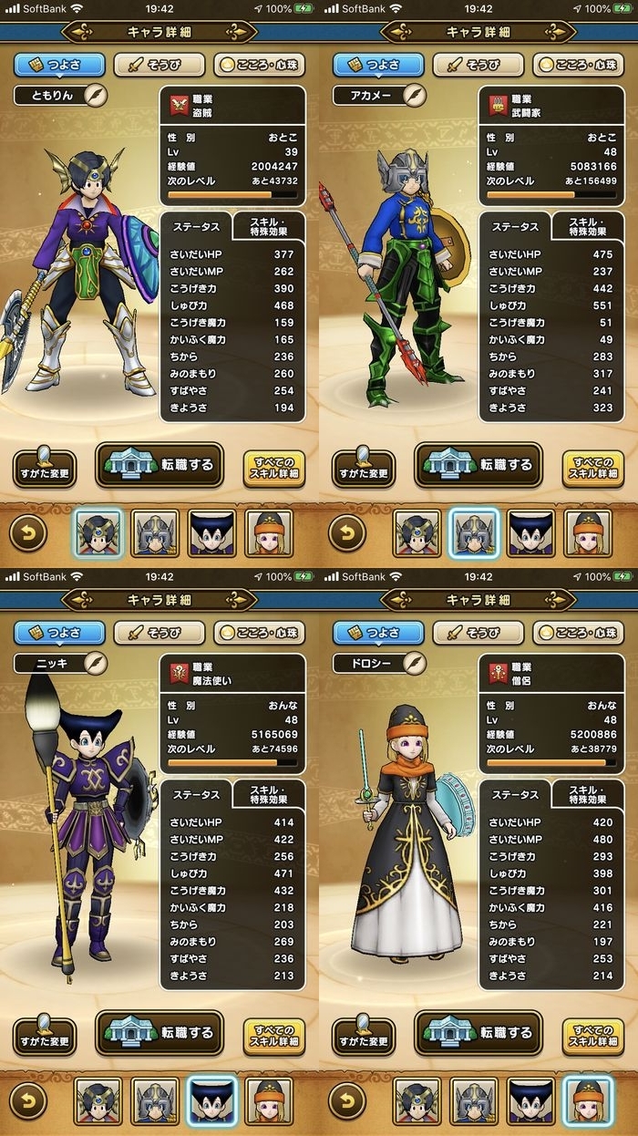 ドラクエウォークダイエット実践82日目のスタート時のパーティのつよさ