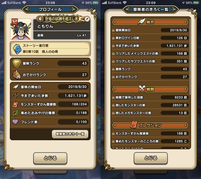 ドラクエウォークダイエット実践84日目にゴールした際のパラメーター