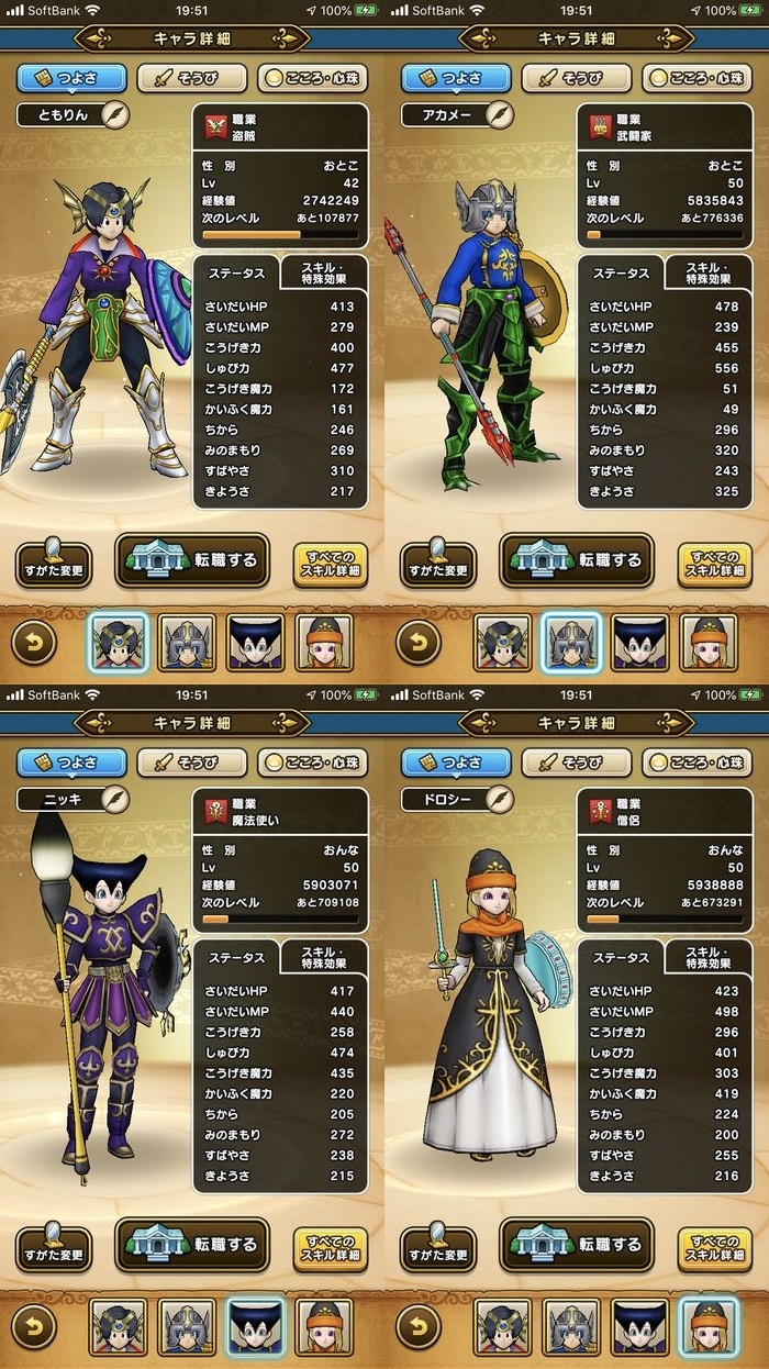 ドラクエウォークダイエット実践86日目にゴールした際のパーティーのつよさ